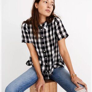 NWT Madewell Peplum Button-Down Shirt in Gingham True Black Sz SM